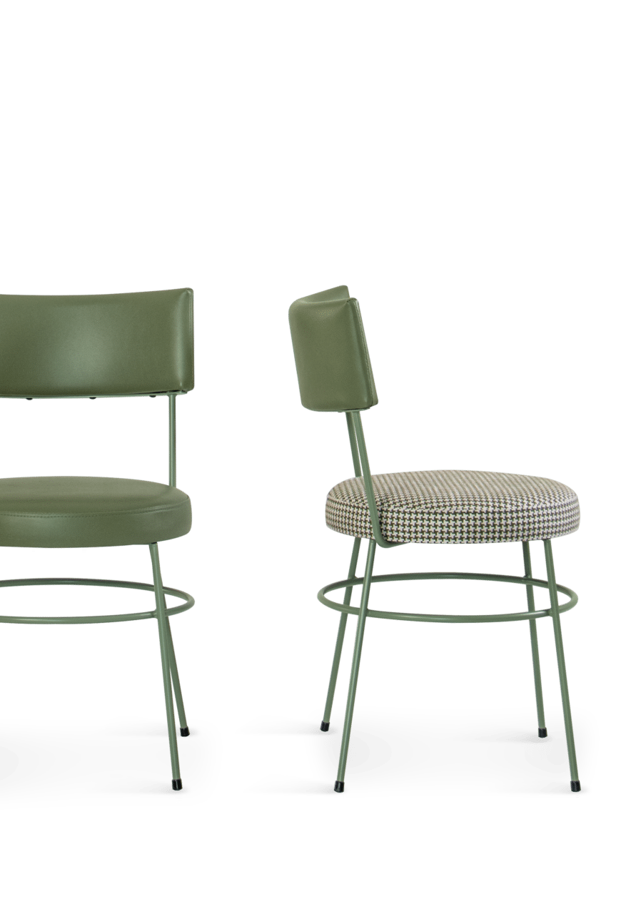 Arc Chair Green and Green Pattern Front and Side Ver b