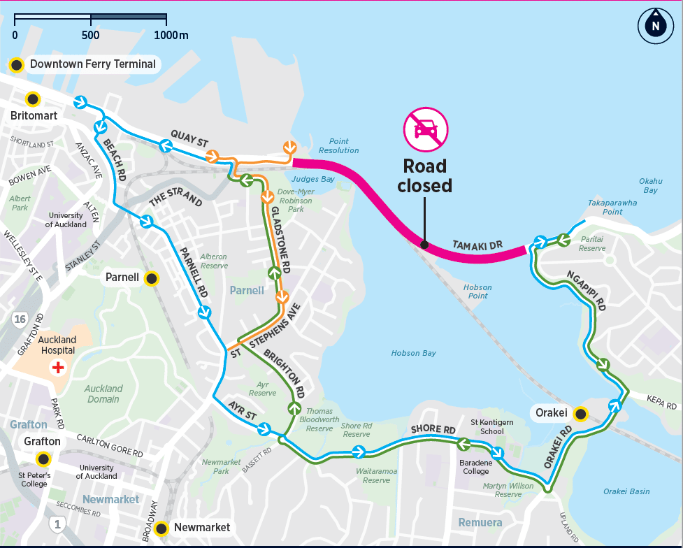 tamaki drive closure detour map